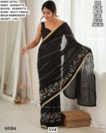 Women’s Georgette Saree With Floral Beads Embroidery