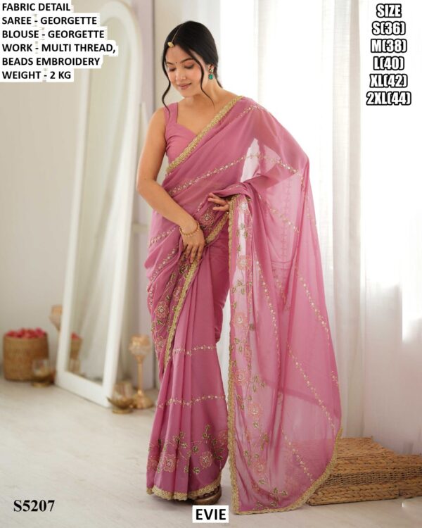 Women’s Georgette Saree With Floral Beads Embroidery