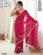 Women’s Georgette Saree With Floral Beads Embroidery