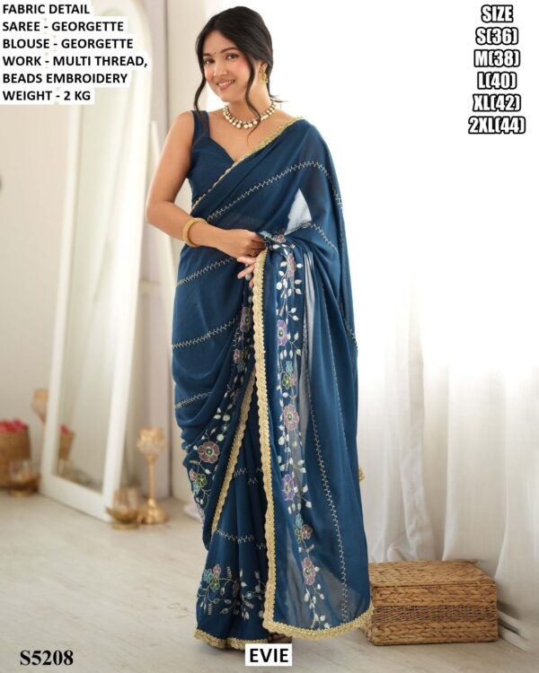 Women’s Georgette Saree With Floral Beads Embroidery