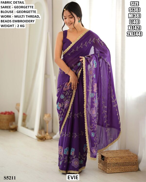 Women’s Georgette Saree With Floral Beads Embroidery