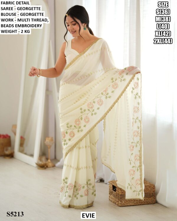 Women’s Georgette Saree With Floral Beads Embroidery