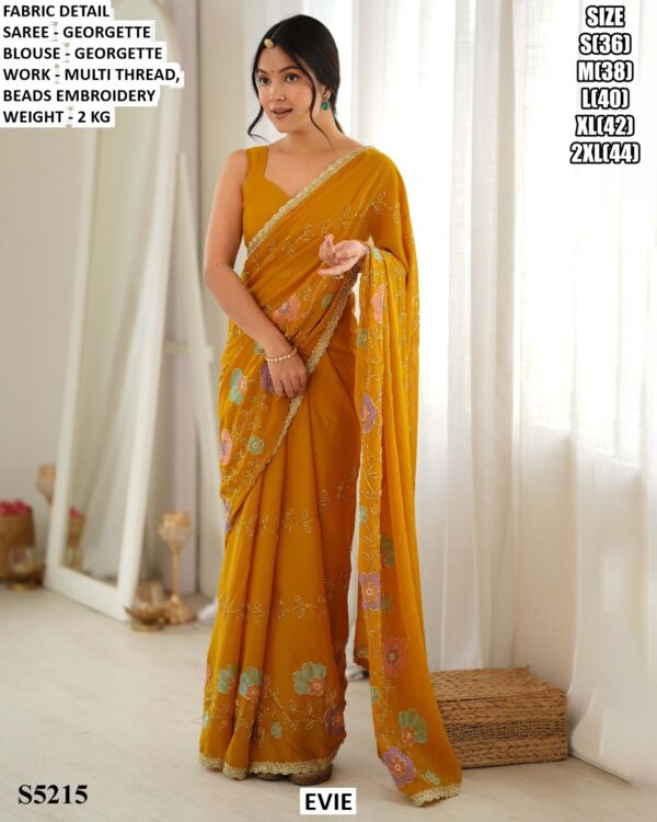Women’s Georgette Saree With Floral Beads Embroidery