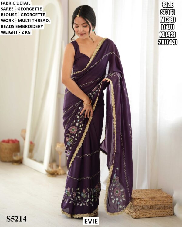 Women’s Georgette Saree With Floral Beads Embroidery