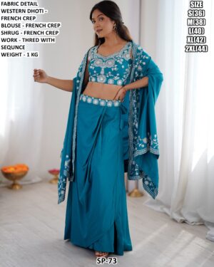 Women French Crepe Dhoti Crop Top Set