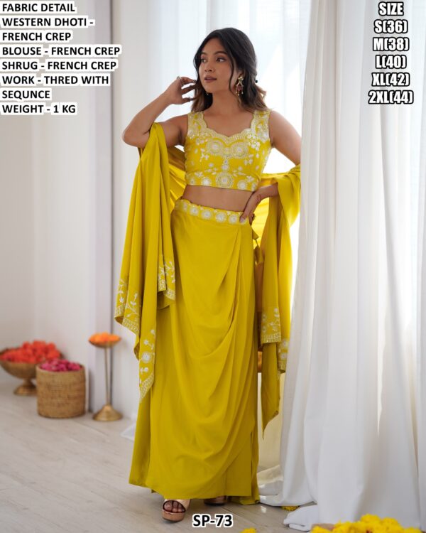 Women French Crepe Dhoti Crop Top Set