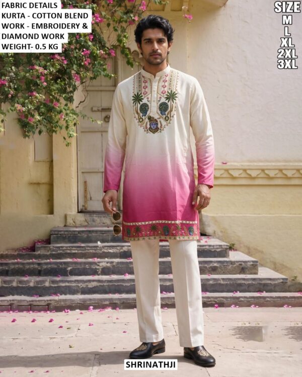 Men Shrinathji Embroidered Cotton Blend Kurta