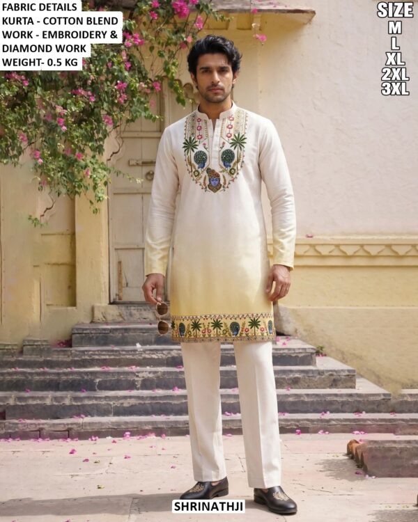 Men Shrinathji Embroidered Cotton Blend Kurta