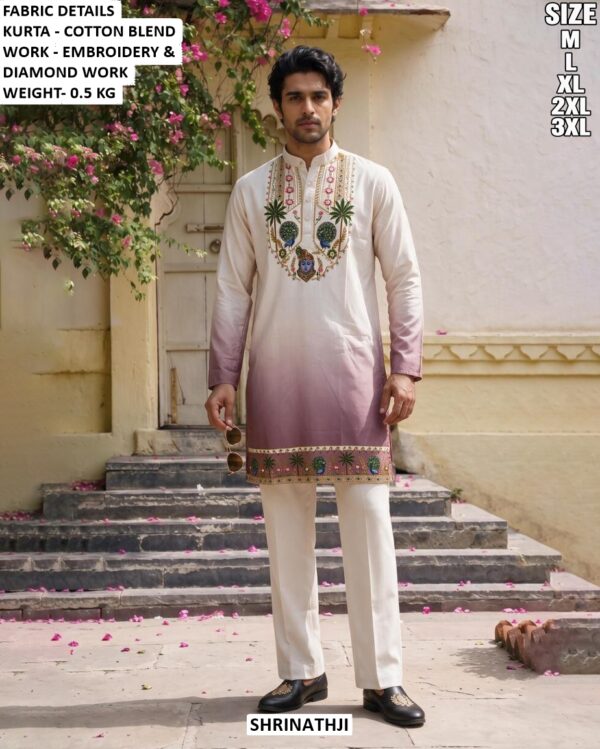 Men Shrinathji Embroidered Cotton Blend Kurta