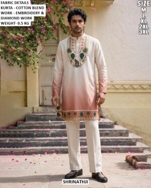 Men Shrinathji Embroidered Cotton Blend Kurta