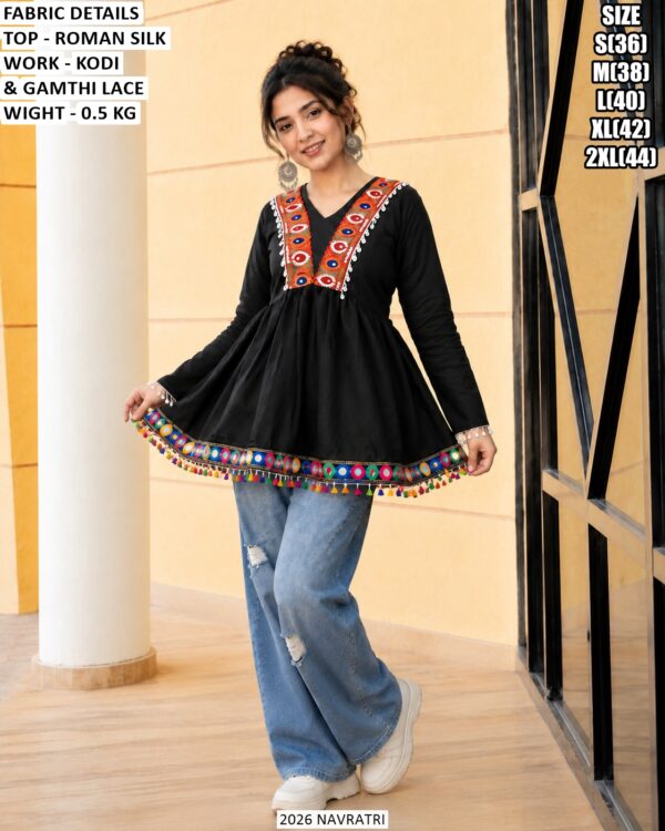 Navratri Roman Silk Short Flared Top