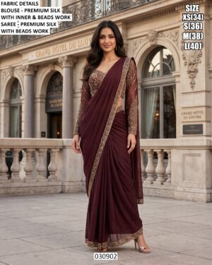 Premium Silk Saree With Beads Work For Women