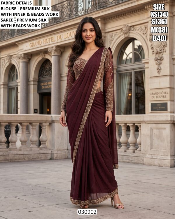 Premium Silk Saree With Beads Work For Women