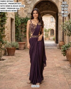 Modern Draped Saree With Embellished Blouse