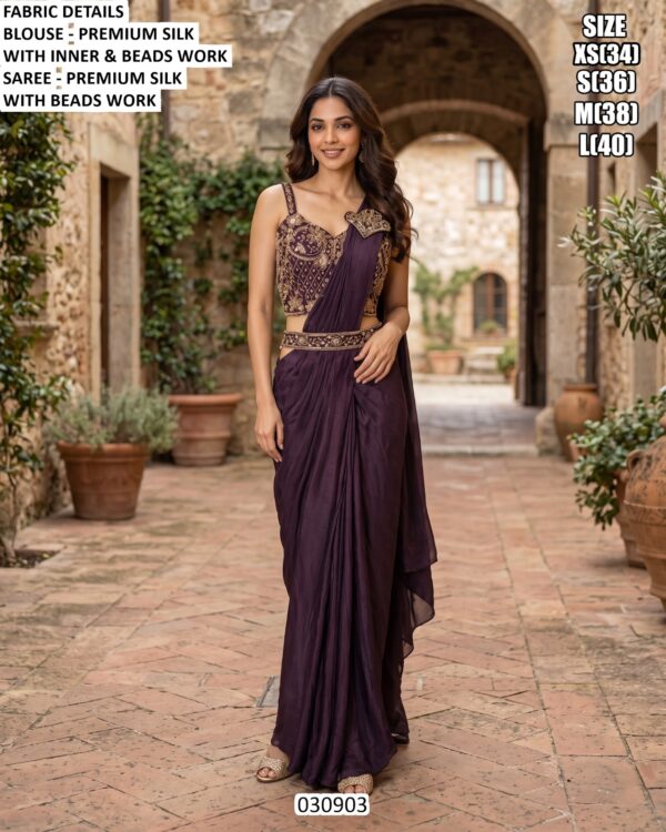 Modern Draped Saree With Embellished Blouse