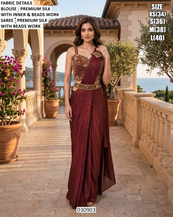 Modern Draped Saree With Embellished Blouse