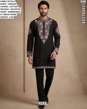 Armani Fabric Embroidered Kurta Set For Men