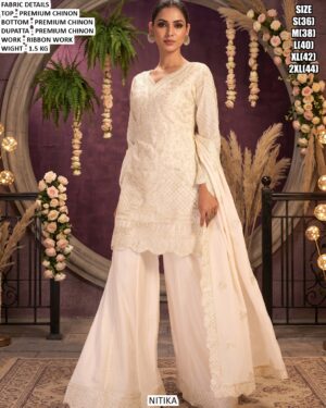 Premium Chinon Kurta Palazzo Set With Ribbon Work