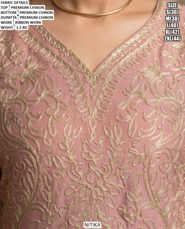 Premium Chinon Kurta Palazzo Set With Ribbon Work