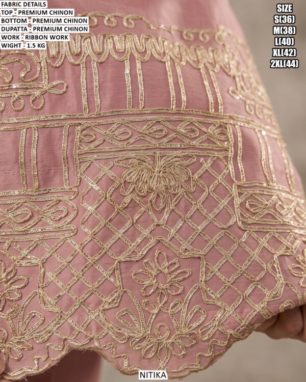 Premium Chinon Kurta Palazzo Set With Ribbon Work