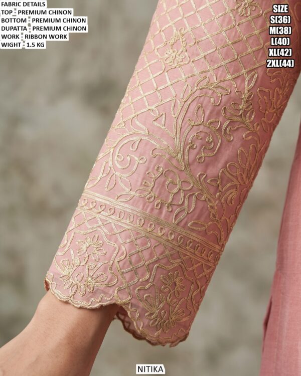 Premium Chinon Kurta Palazzo Set With Ribbon Work