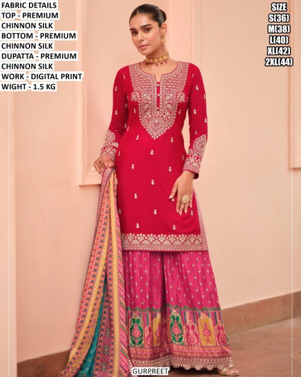 Beautiful Printed Sharara Set With Designer Top