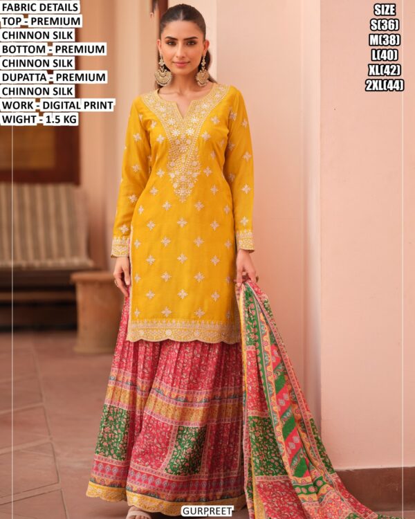 Beautiful Printed Sharara Set With Designer Top