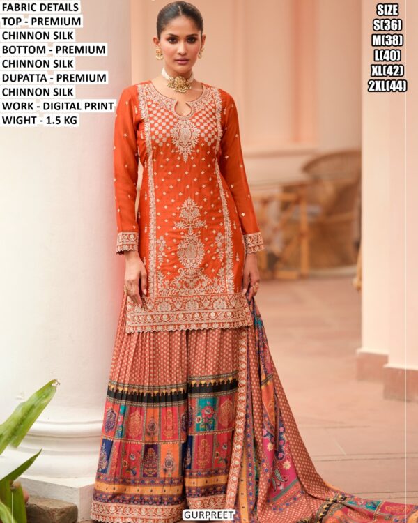 Beautiful Printed Sharara Set With Designer Top