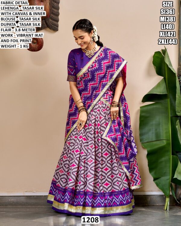 Premium Tussar Silk Lehenga With Ikat Print