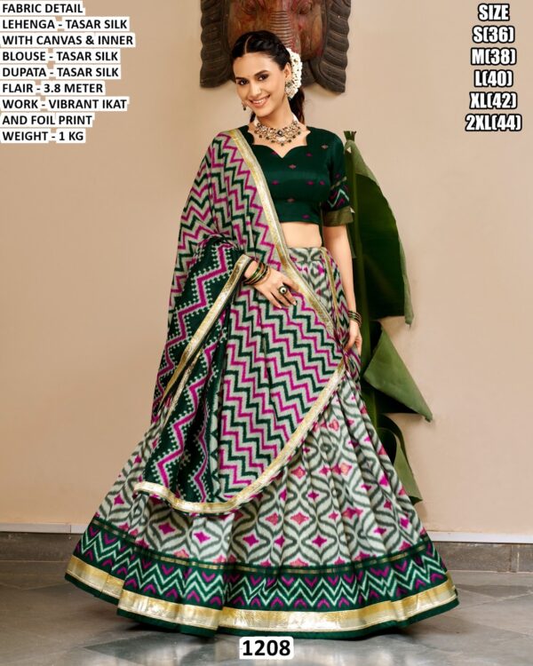 Premium Tussar Silk Lehenga With Ikat Print