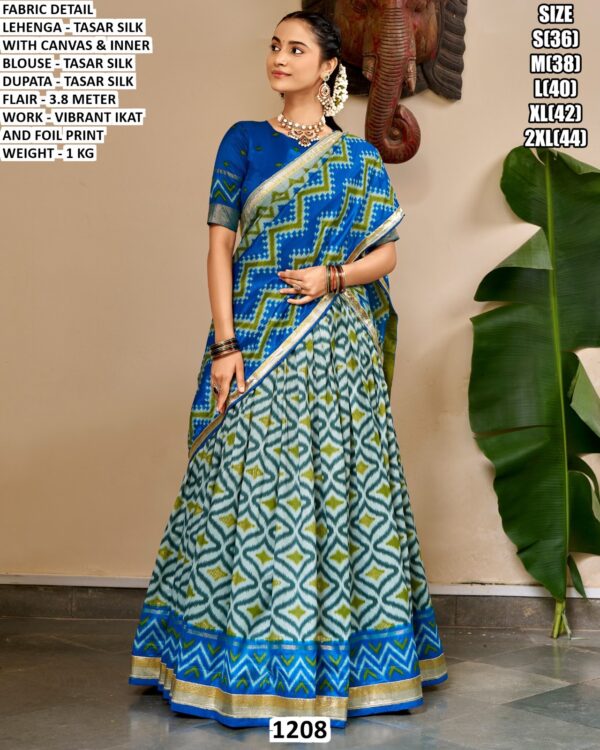 Premium Tussar Silk Lehenga With Ikat Print