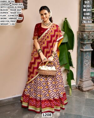 Premium Tussar Silk Lehenga With Ikat Print