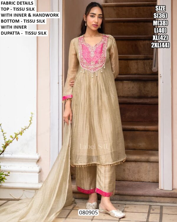 Flared Kurta Set With Decorative Yoke Work
