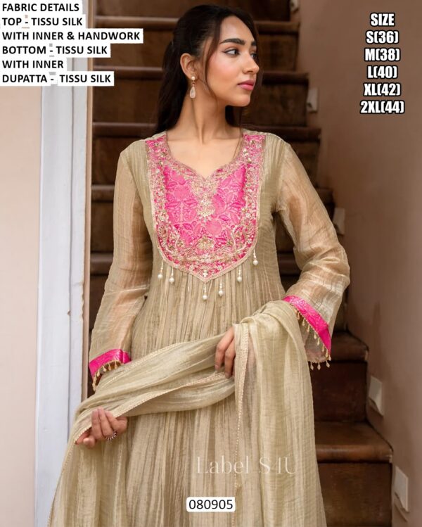 Flared Kurta Set With Decorative Yoke Work