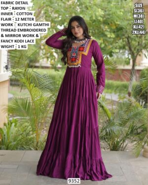 Rayon Flared Gown With Kutch Embroidery