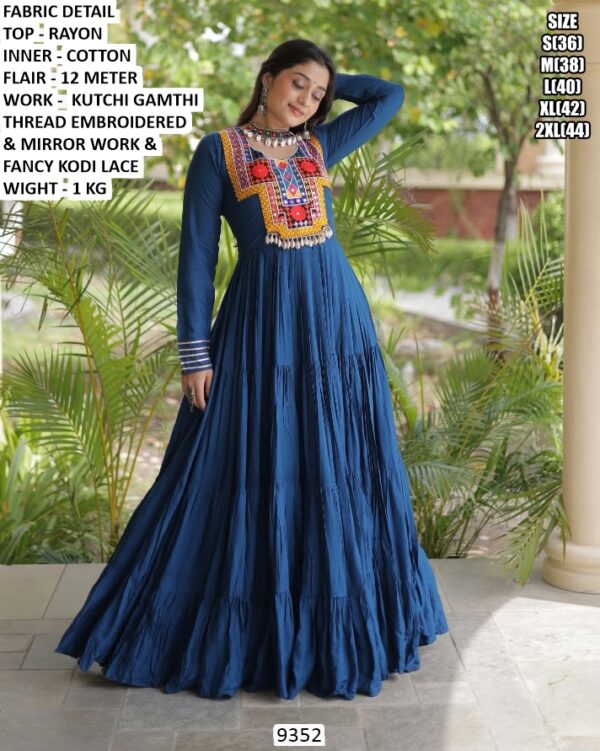 Rayon Flared Gown With Kutch Embroidery