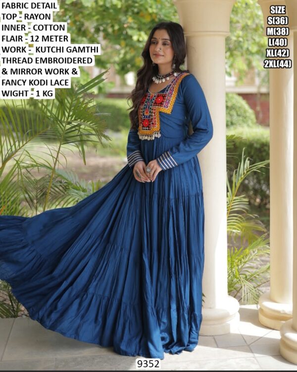 Rayon Flared Gown With Kutch Embroidery