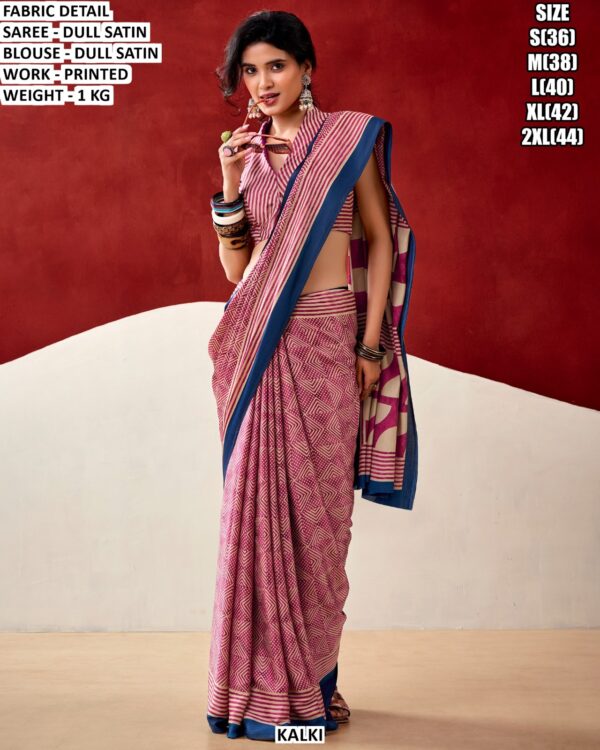 Printed Dull Satin Saree With Matching Blouse