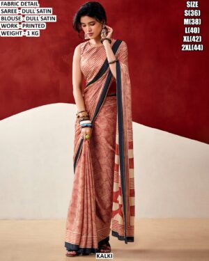 Printed Dull Satin Saree With Matching Blouse