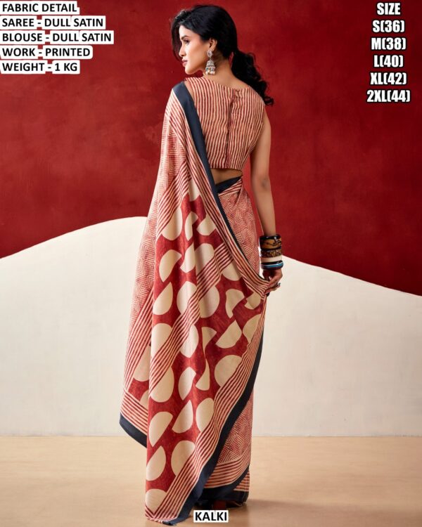 Printed Dull Satin Saree With Matching Blouse