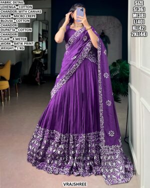 Cotton Chanderi Lehenga Choli With Batik Print