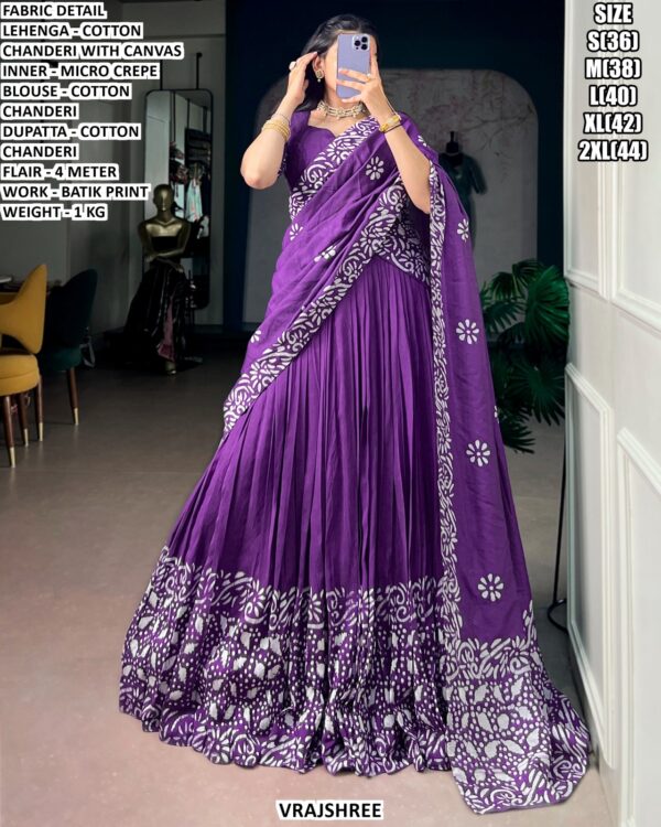 Cotton Chanderi Lehenga Choli With Batik Print