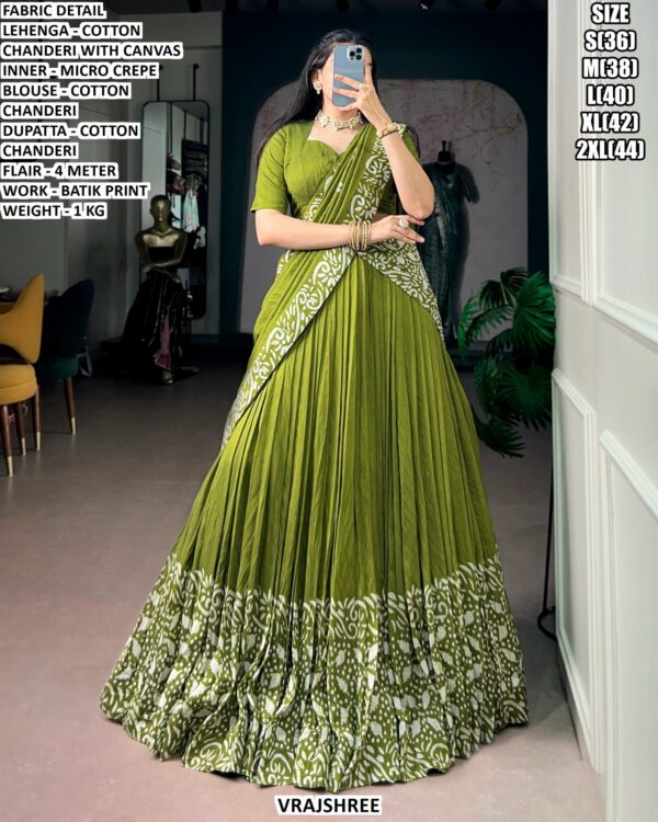 Cotton Chanderi Lehenga Choli With Batik Print