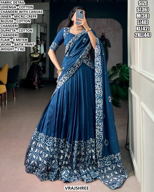 Cotton Chanderi Lehenga Choli With Batik Print