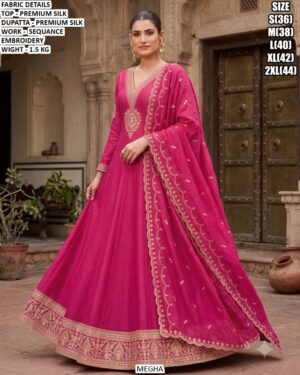 Designer Silk Gown With Matching Dupatta