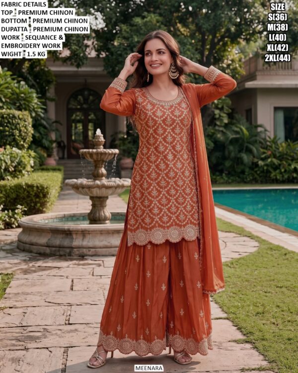Premium Chinon Kurti And Palazzo Outfit