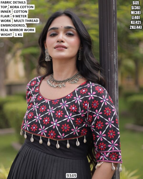 Women’s Kora Cotton Mirror Work Anarkali Gown