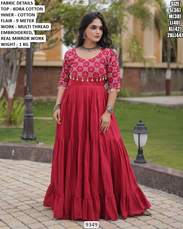 Women’s Kora Cotton Mirror Work Anarkali Gown