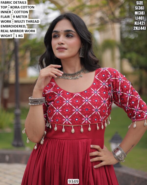 Women’s Kora Cotton Mirror Work Anarkali Gown