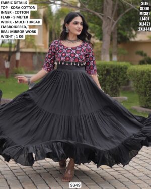 Women’s Kora Cotton Mirror Work Anarkali Gown